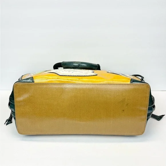 Brighton Fashionista Yellow Coated Canvas Leather Handbag World Travel Tote - Picture 8 of 15